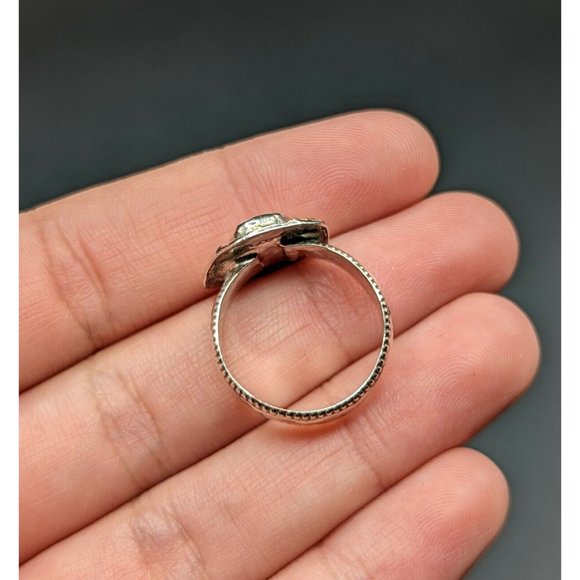 Artisan Signed LOW Fiery Natural Opal Sterling Silver Gold Ring Size 7 - Picture 6 of 12